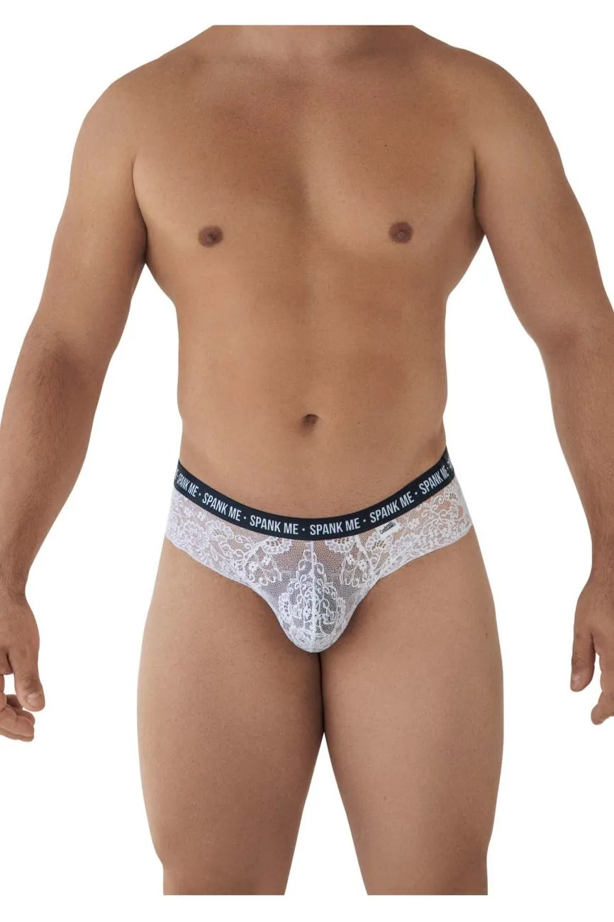 CandyMan 99615 Spank Me Lace Briefs Color White