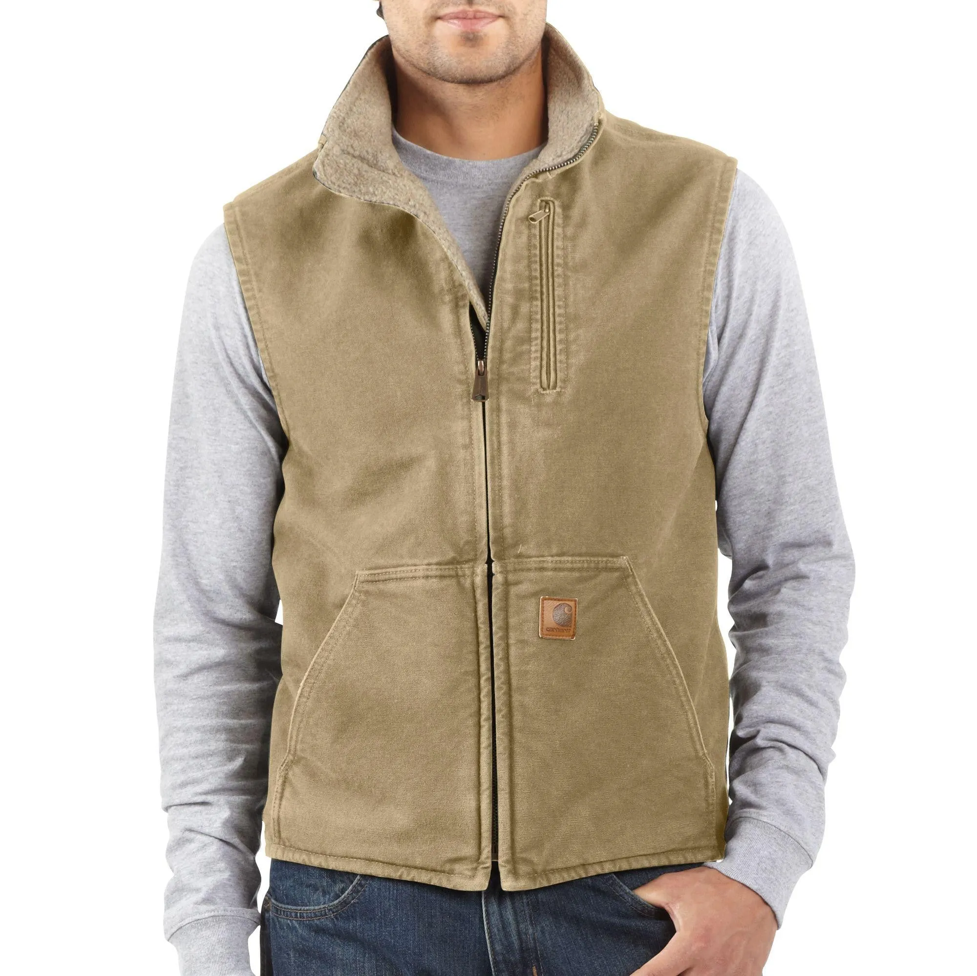 Carhartt Mock Neck Vest Sherpa Lined Sandstone