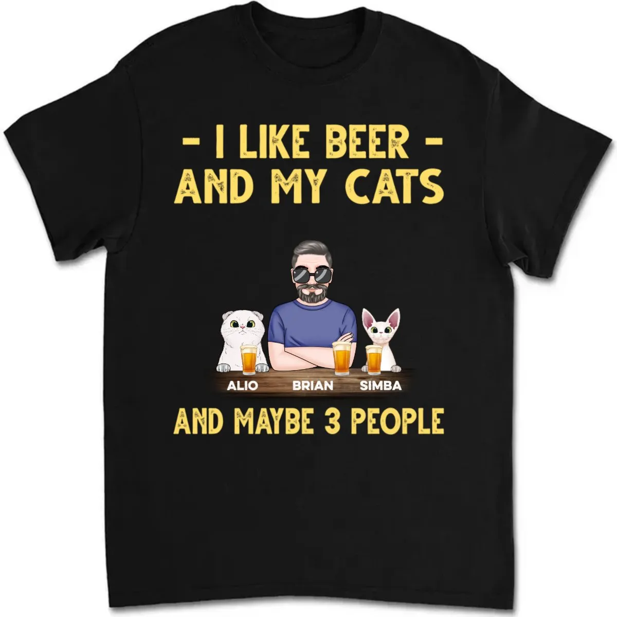 Cat Lovers - Cat Dad Beer Fluffy Cats -  Personalized T-shirt