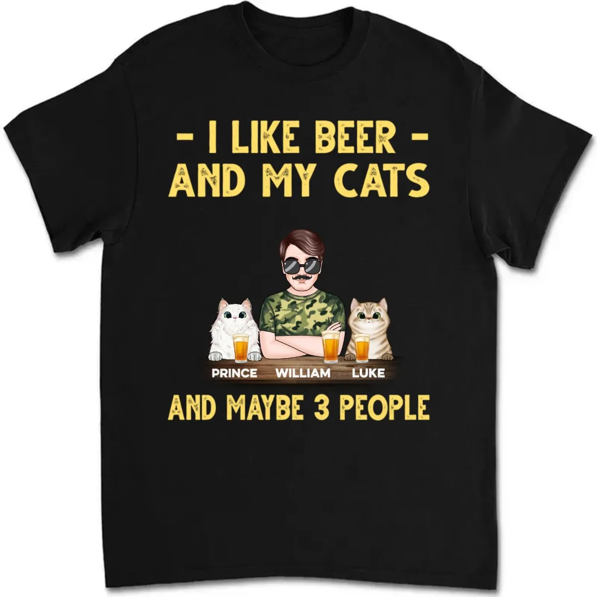 Cat Lovers - Cat Dad Beer Fluffy Cats -  Personalized T-shirt