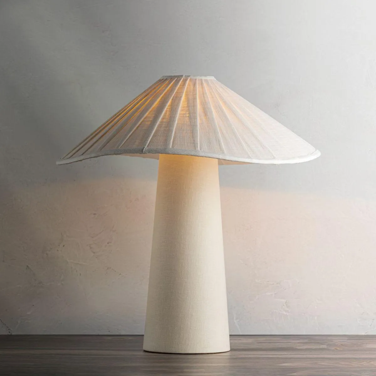 Chanterelle Table Lamp Natural Linen with Patina Brass Accents