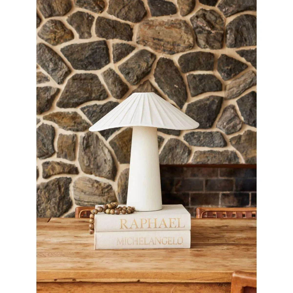 Chanterelle Table Lamp Natural Linen with Patina Brass Accents