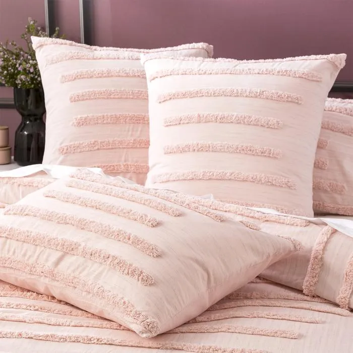 Classic Cotton Vintage Washed Tufted Quilt Cover Set BLUSH by Revive Living