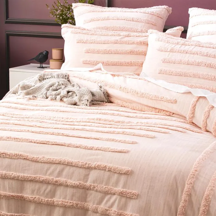 Classic Cotton Vintage Washed Tufted Quilt Cover Set BLUSH by Revive Living