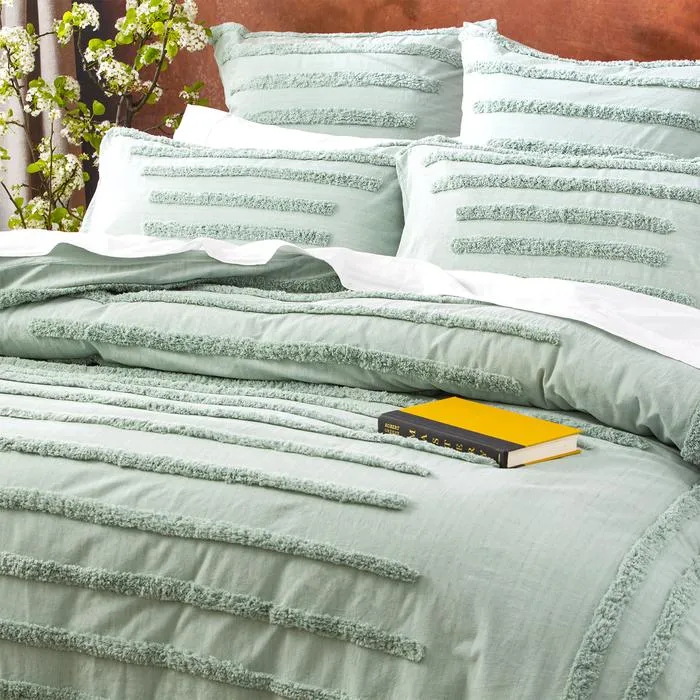 Classic Cotton Vintage Washed Tufted Quilt Cover Set SAGE by Revive Living