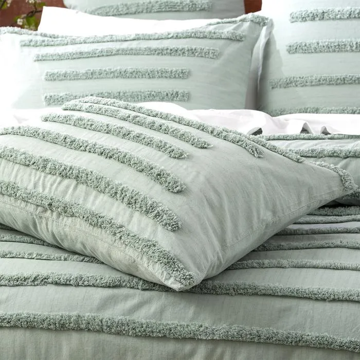 Classic Cotton Vintage Washed Tufted Quilt Cover Set SAGE by Revive Living