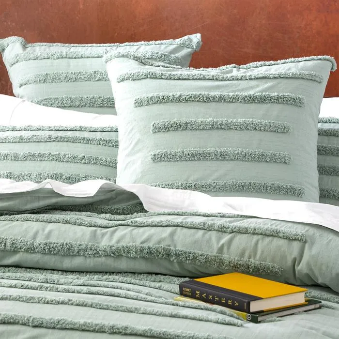 Classic Cotton Vintage Washed Tufted Quilt Cover Set SAGE by Revive Living