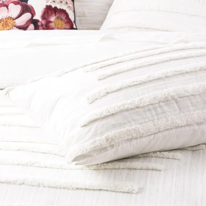 Classic Cotton Vintage Washed Tufted Quilt Cover Set WHITE by Revive Living