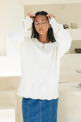 Claudia Off-White Scallop Hem Knit Sweater