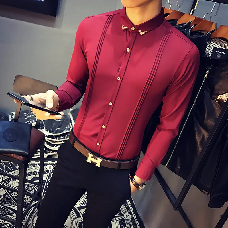 Collar Small Detail Men Tuxedo Style Slim Fit Shirt