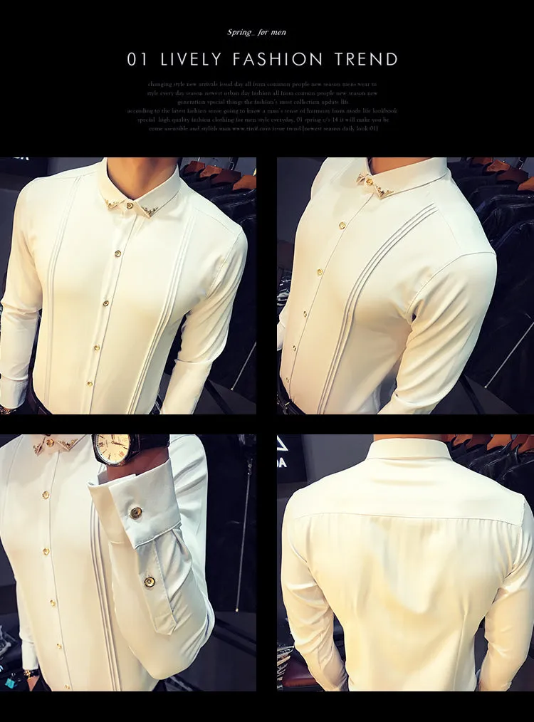 Collar Small Detail Men Tuxedo Style Slim Fit Shirt