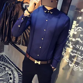 Collar Small Detail Men Tuxedo Style Slim Fit Shirt