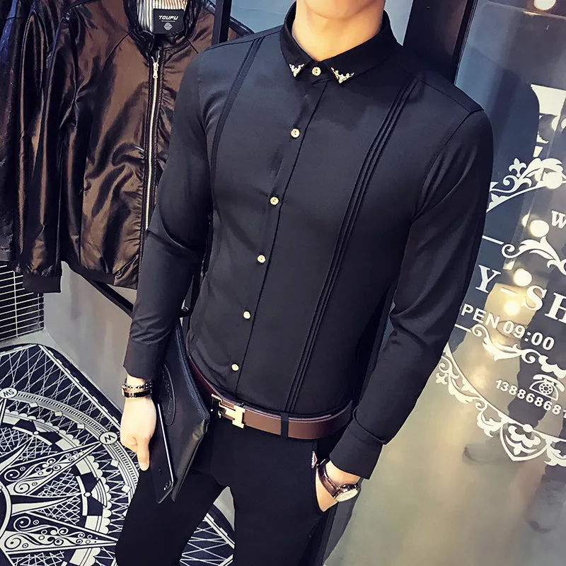 Collar Small Detail Men Tuxedo Style Slim Fit Shirt