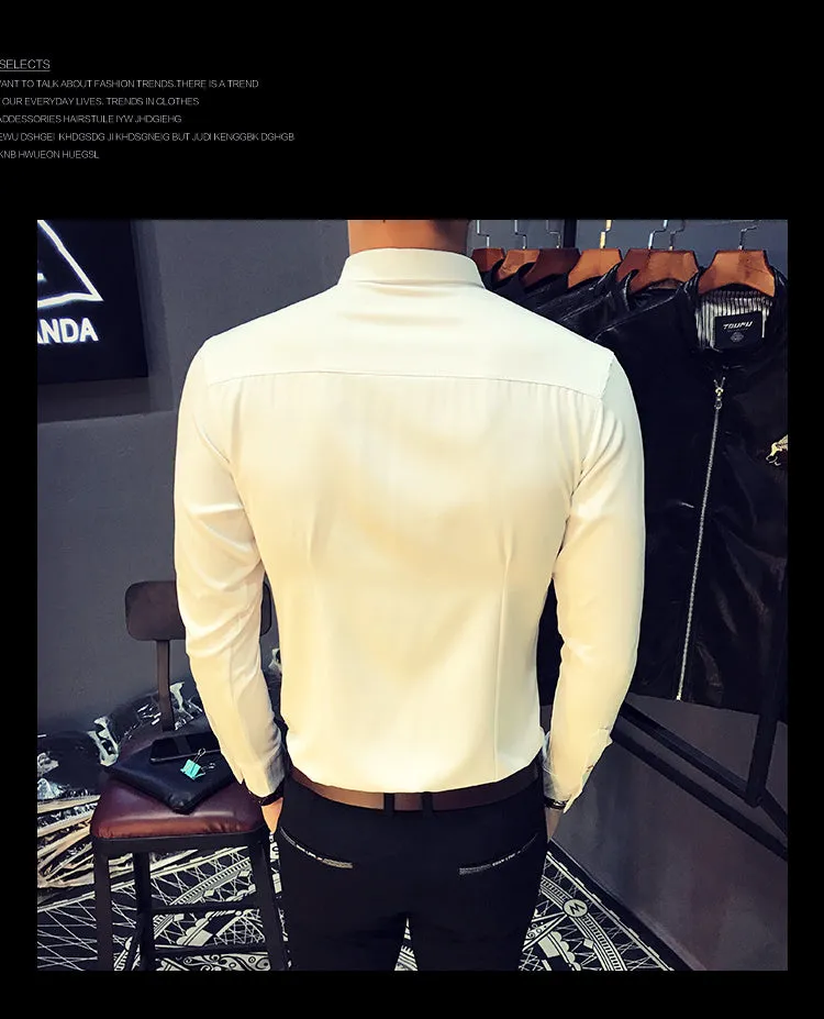 Collar Small Detail Men Tuxedo Style Slim Fit Shirt