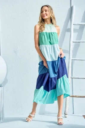 Color Block Sleeveless Tiered Maxi Dress