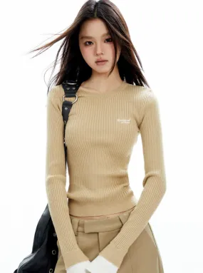 Cropped Panel Contrast Knit Base Layer Tops