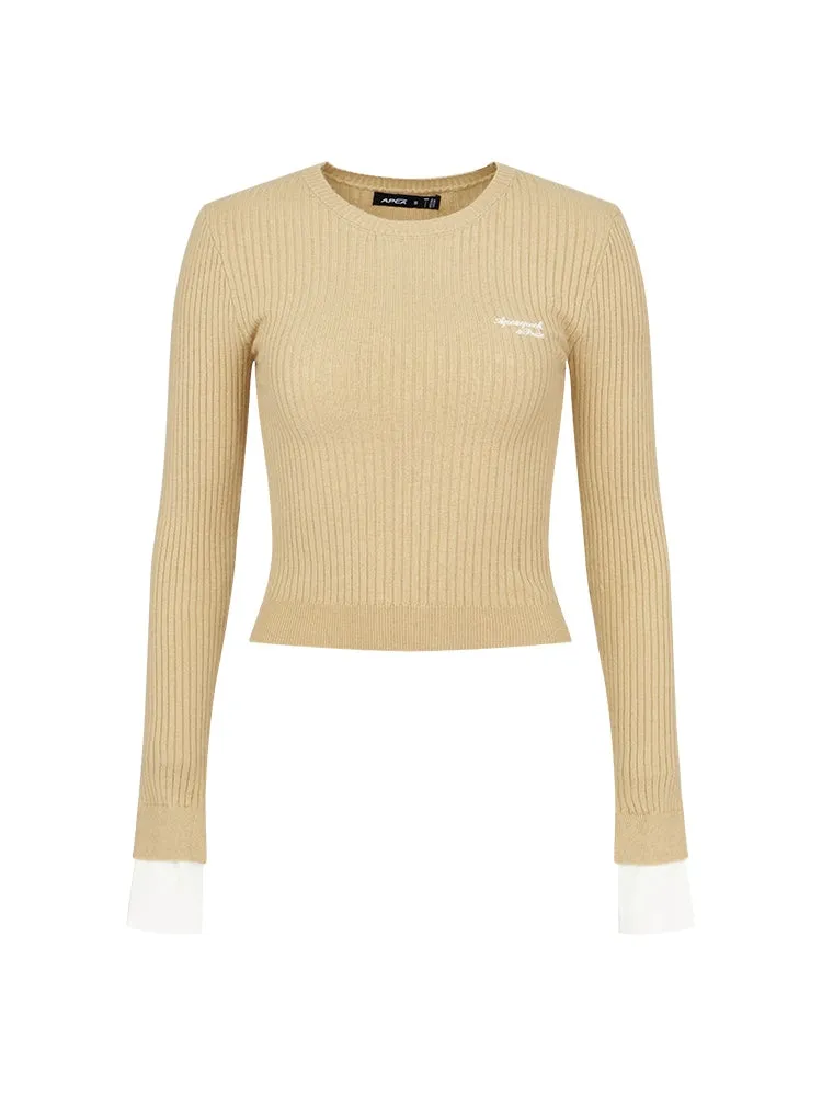 Cropped Panel Contrast Knit Base Layer Tops