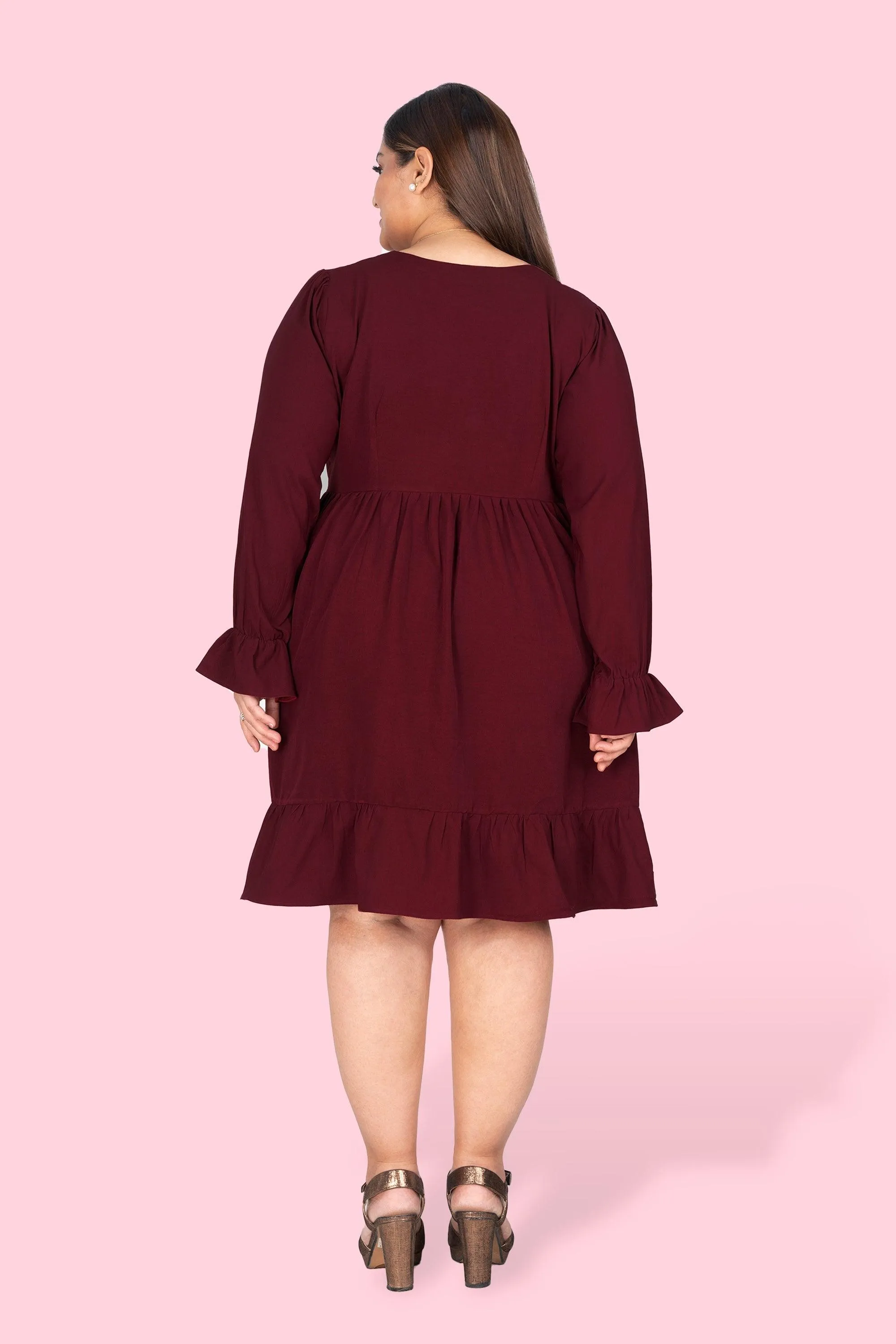 Curvy Lane Women Plus Size Wrap Styled Ruffle Sleeve Dress