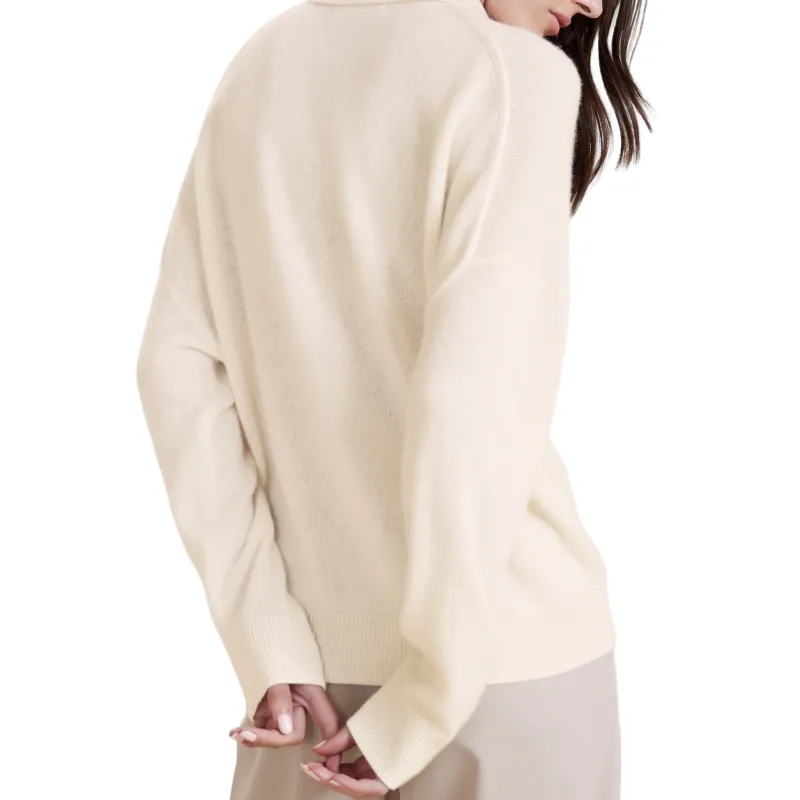 Custom Cashmere Blend Women's Knit Sweater - Polo Collar Cardigan, Ribbed Cuffs and Hem, OEM/ODM Manufacturer