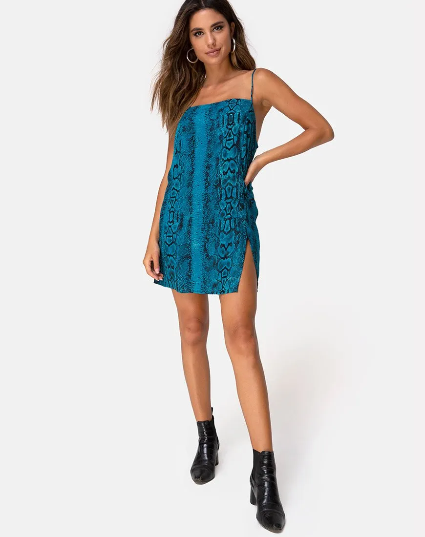 Datista Slip Dress in Snake Blue