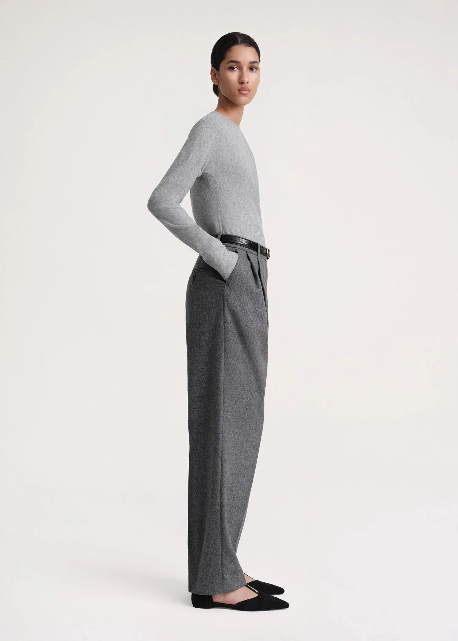 Double-pleated tailored trousers grey mélange