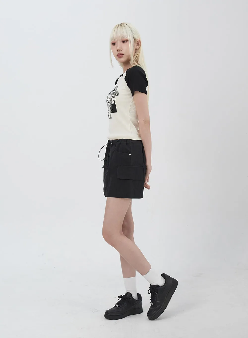 Drawstring Mini Skirt IU312