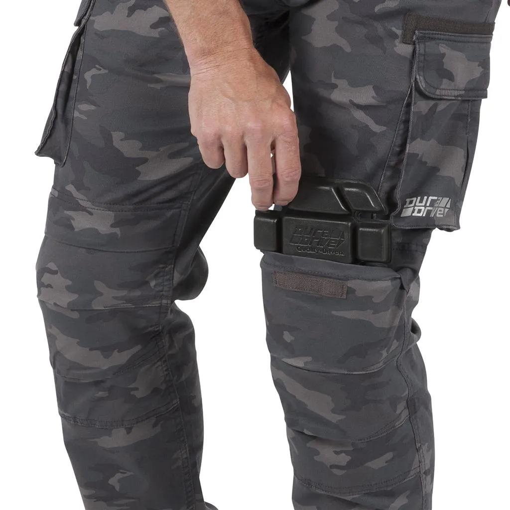 DuraDrive Men's INVICTA Grey Camouflage Cargo Work Pants with Knee-Pad Pockets