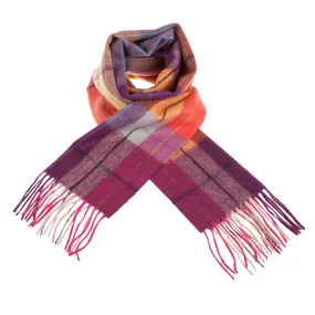 Edinburgh 100% Lambswool Scarf  Multi Windowpane - Ginger/Plum