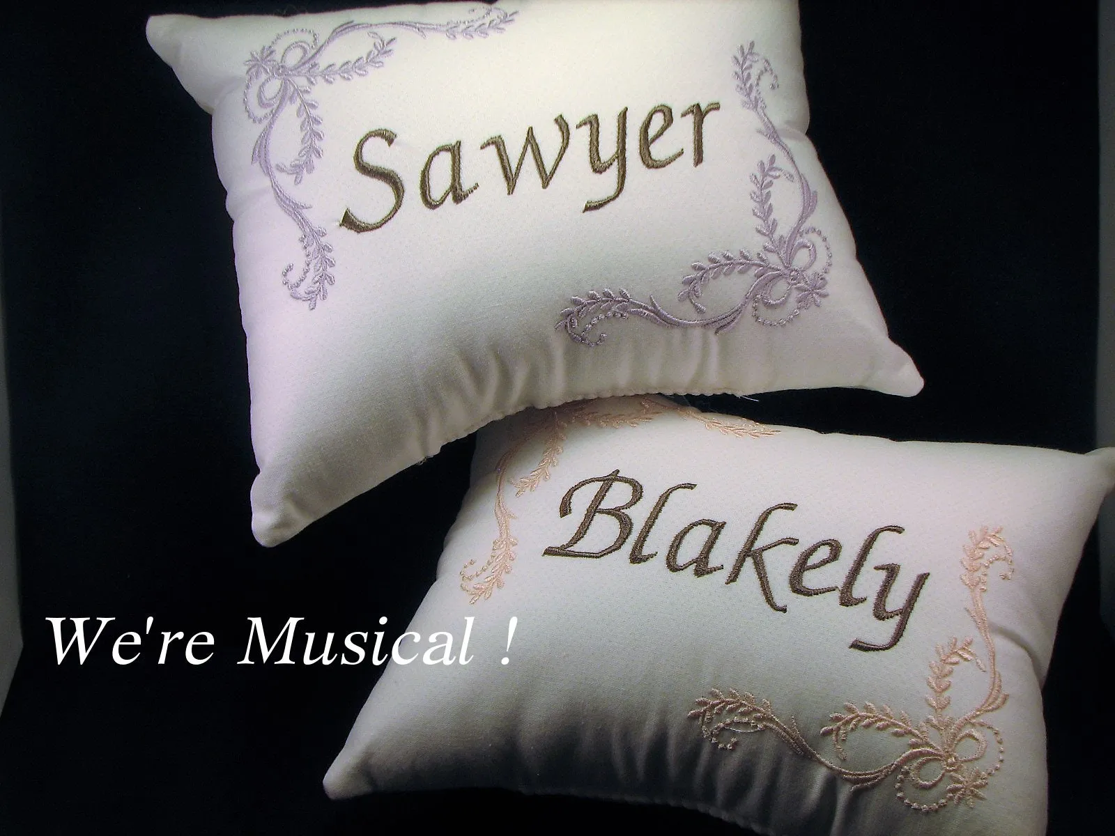 Elegant Baby Music Box Pillow -- Personalized Embroidered MUSICAL Baby Keepsake