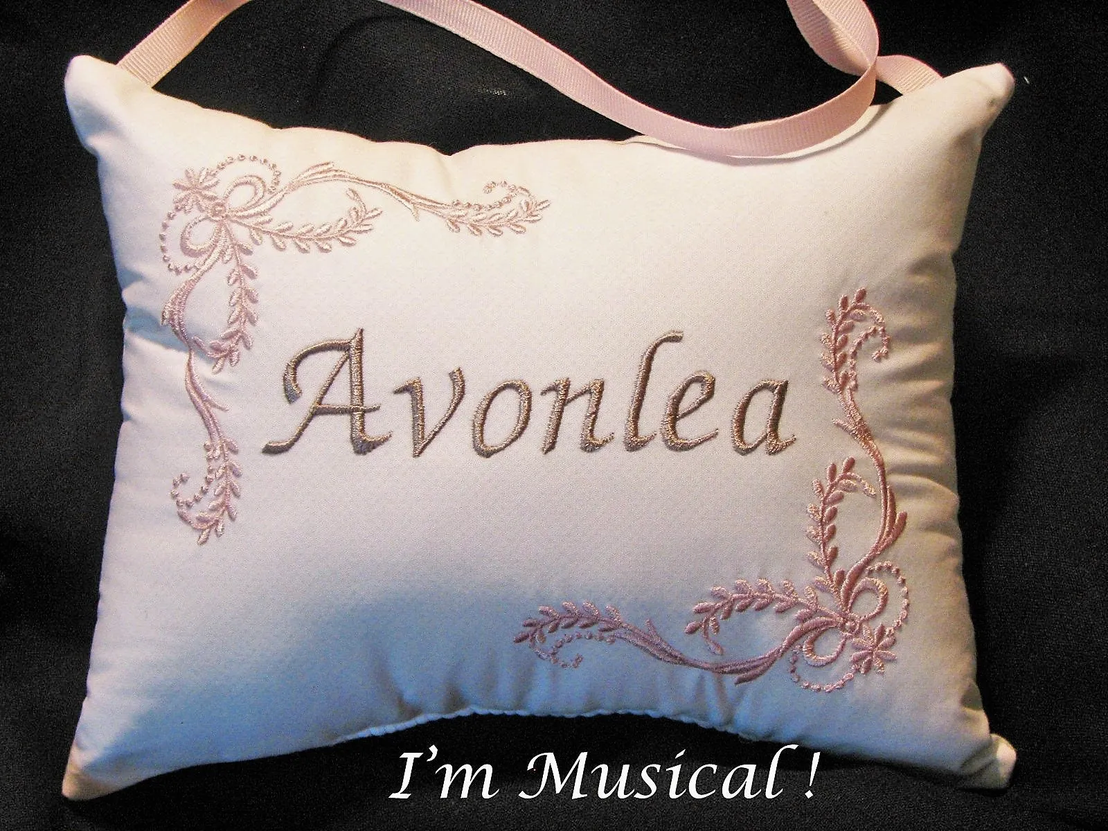 Elegant Baby Music Box Pillow -- Personalized Embroidered MUSICAL Baby Keepsake