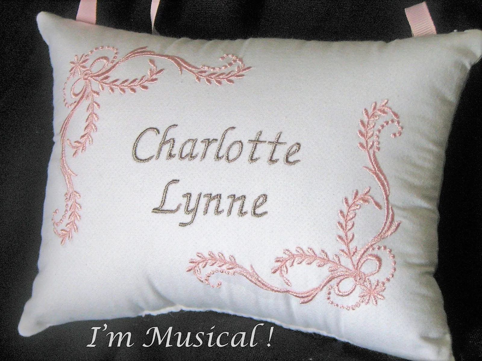 Elegant Baby Music Box Pillow -- Personalized Embroidered MUSICAL Baby Keepsake