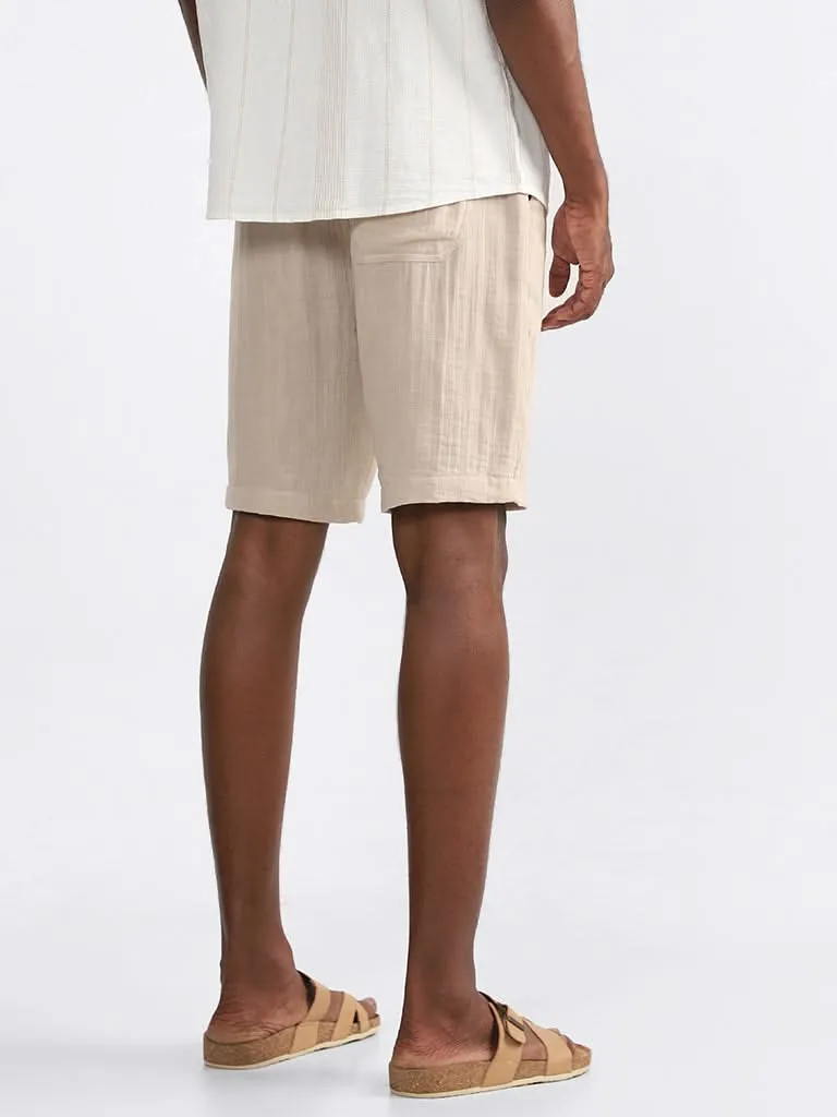 ETA Taupe Cotton Slim-Fit Mid-Rise Shorts