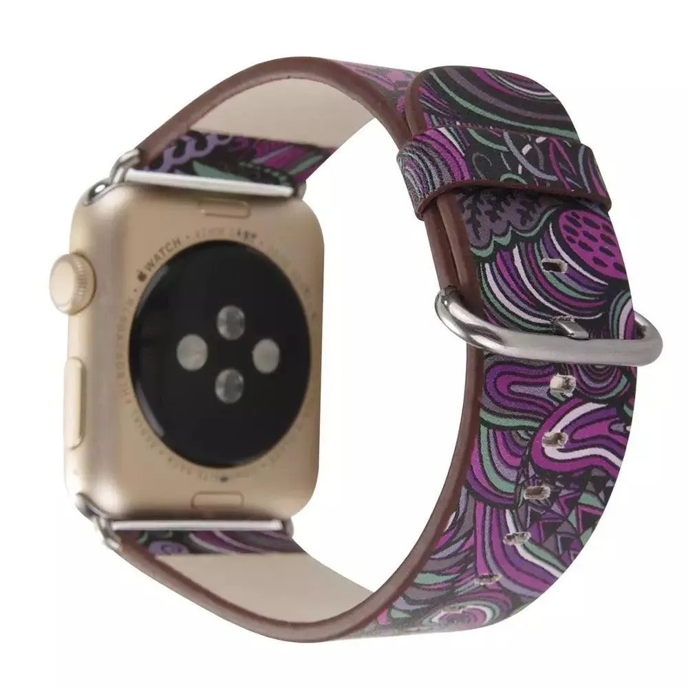 Fancy Paisley Print Leather Bands For Apple Watch Multiple Colors Available