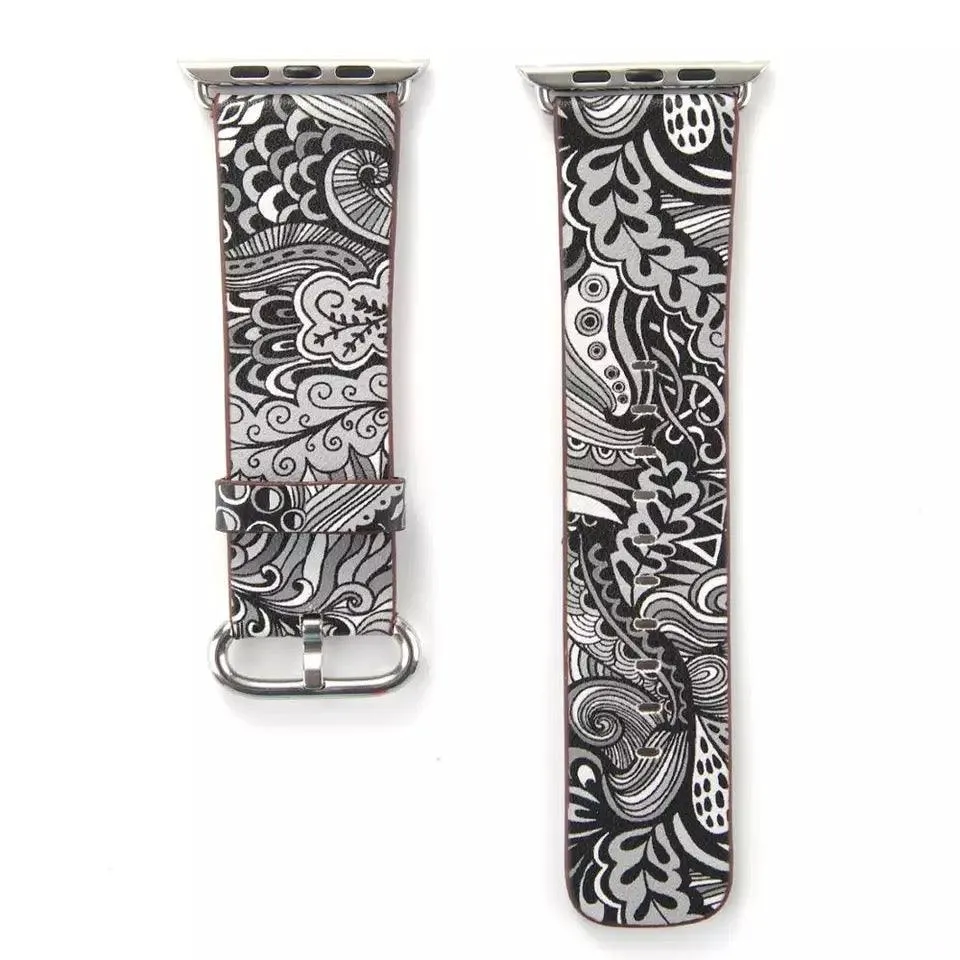 Fancy Paisley Print Leather Bands For Apple Watch Multiple Colors Available