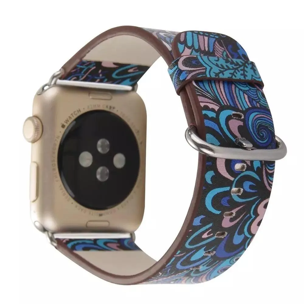 Fancy Paisley Print Leather Bands For Apple Watch Multiple Colors Available