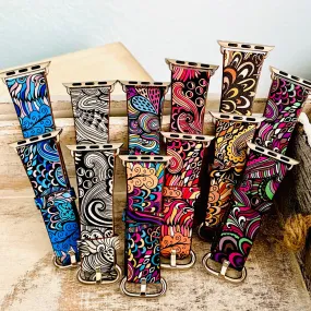 Fancy Paisley Print Leather Bands For Apple Watch Multiple Colors Available