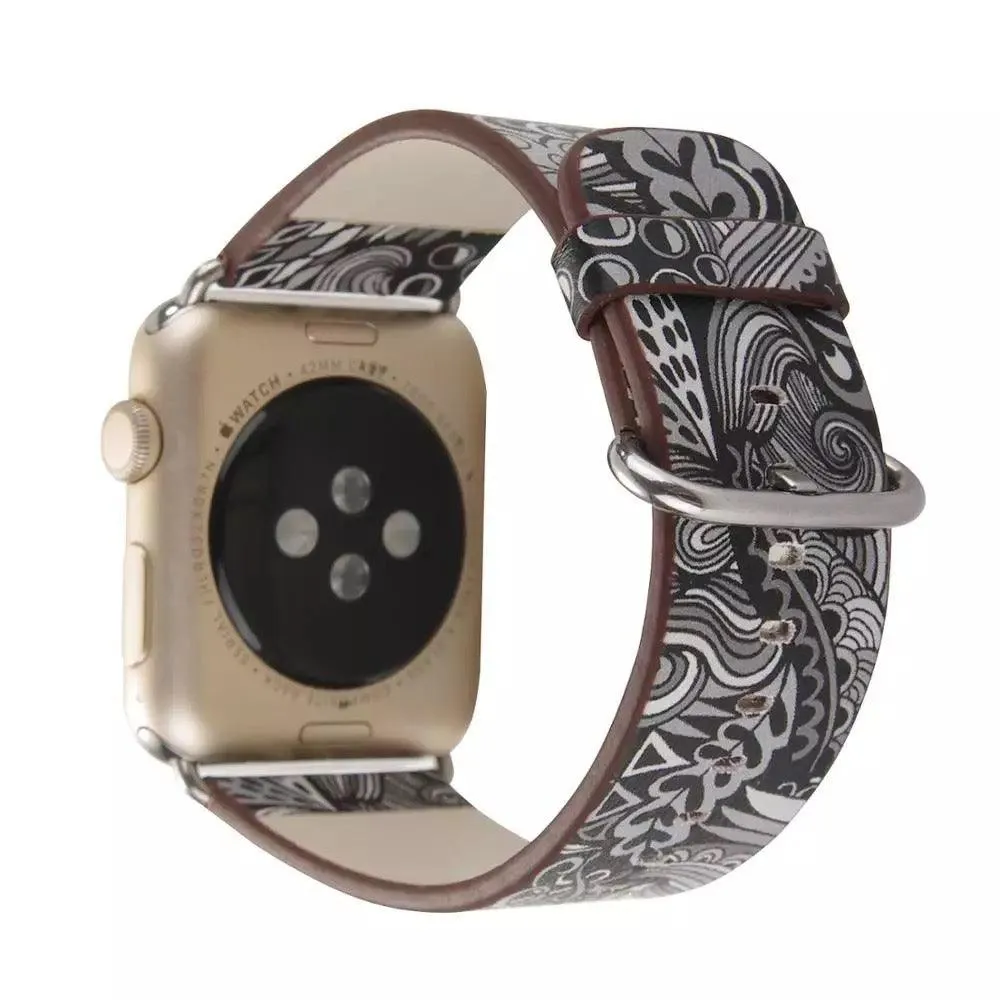 Fancy Paisley Print Leather Bands For Apple Watch Multiple Colors Available