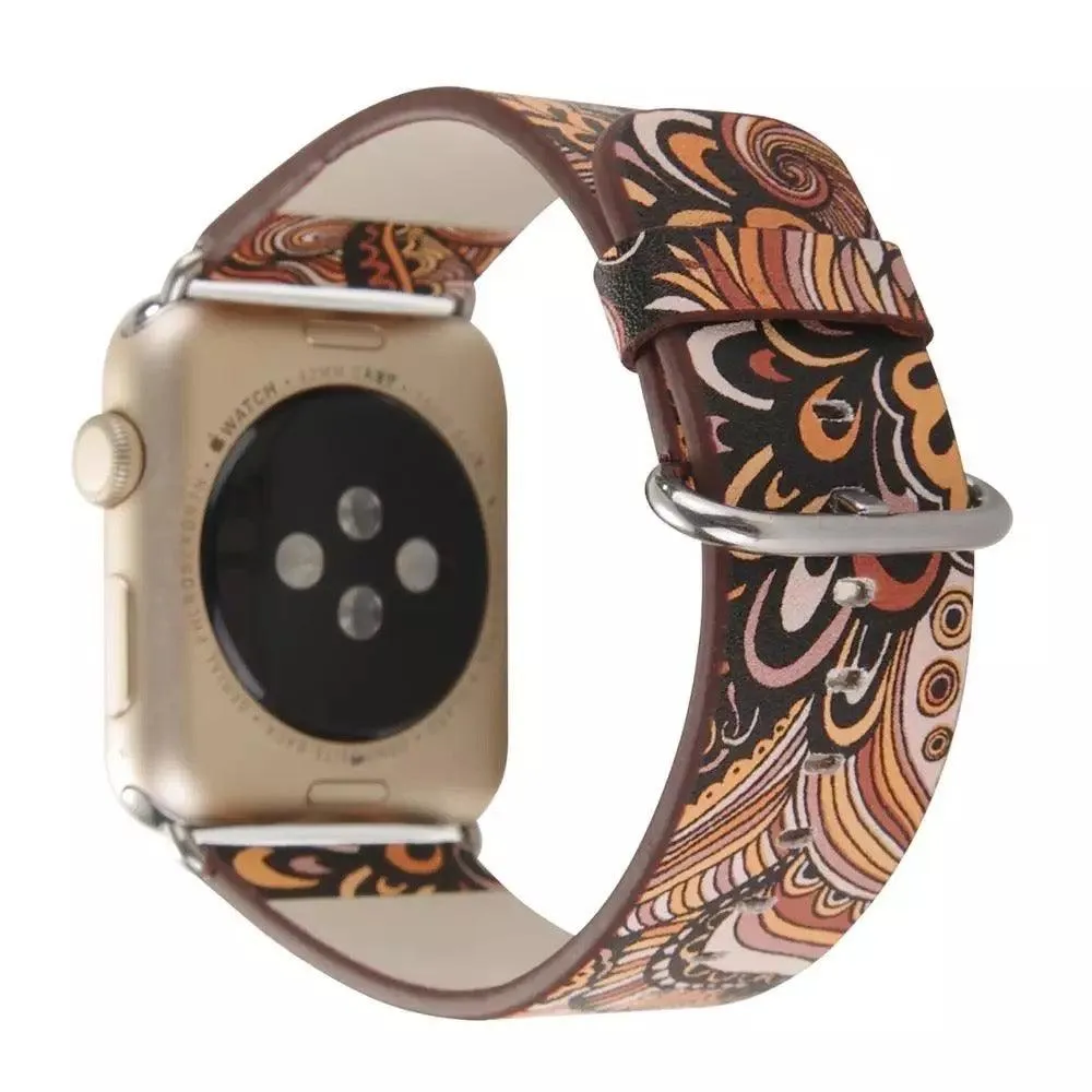 Fancy Paisley Print Leather Bands For Apple Watch Multiple Colors Available