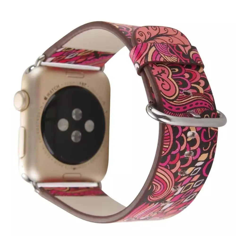 Fancy Paisley Print Leather Bands For Apple Watch Multiple Colors Available