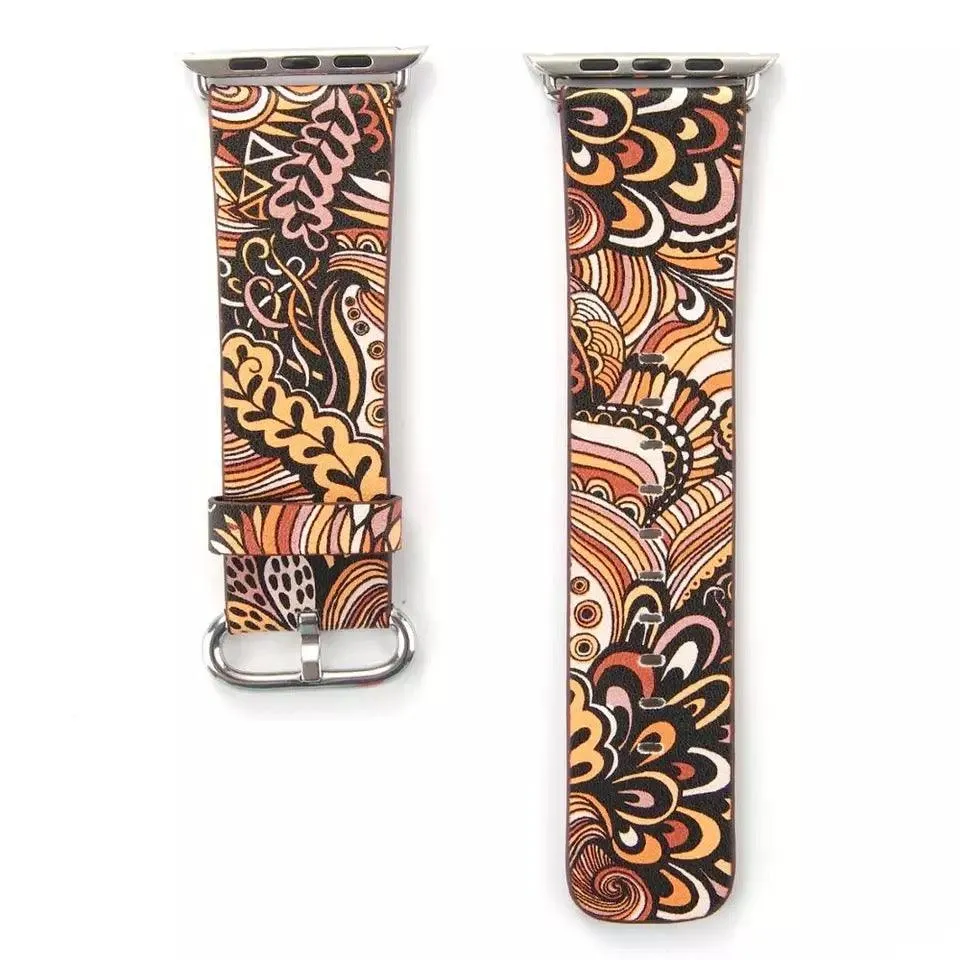 Fancy Paisley Print Leather Bands For Apple Watch Multiple Colors Available