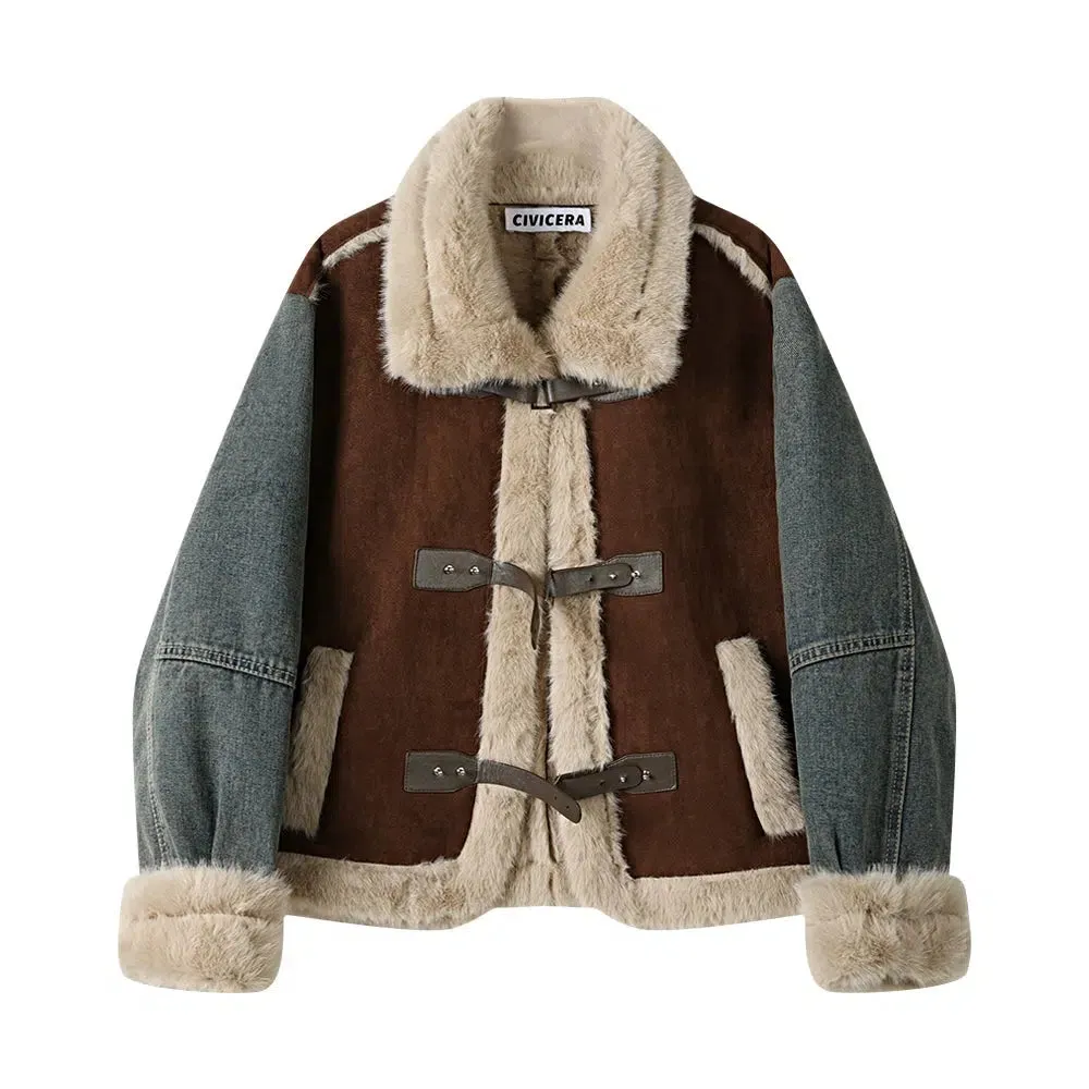 Faux Fur Denim Trim Coat