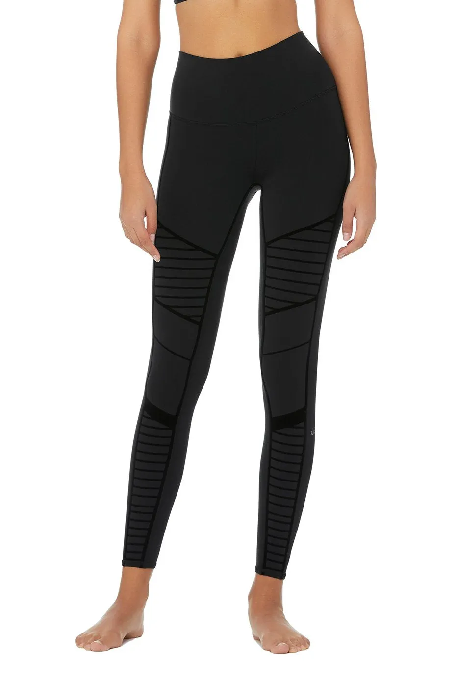 Flocked High-Waist Moto Legging - Black