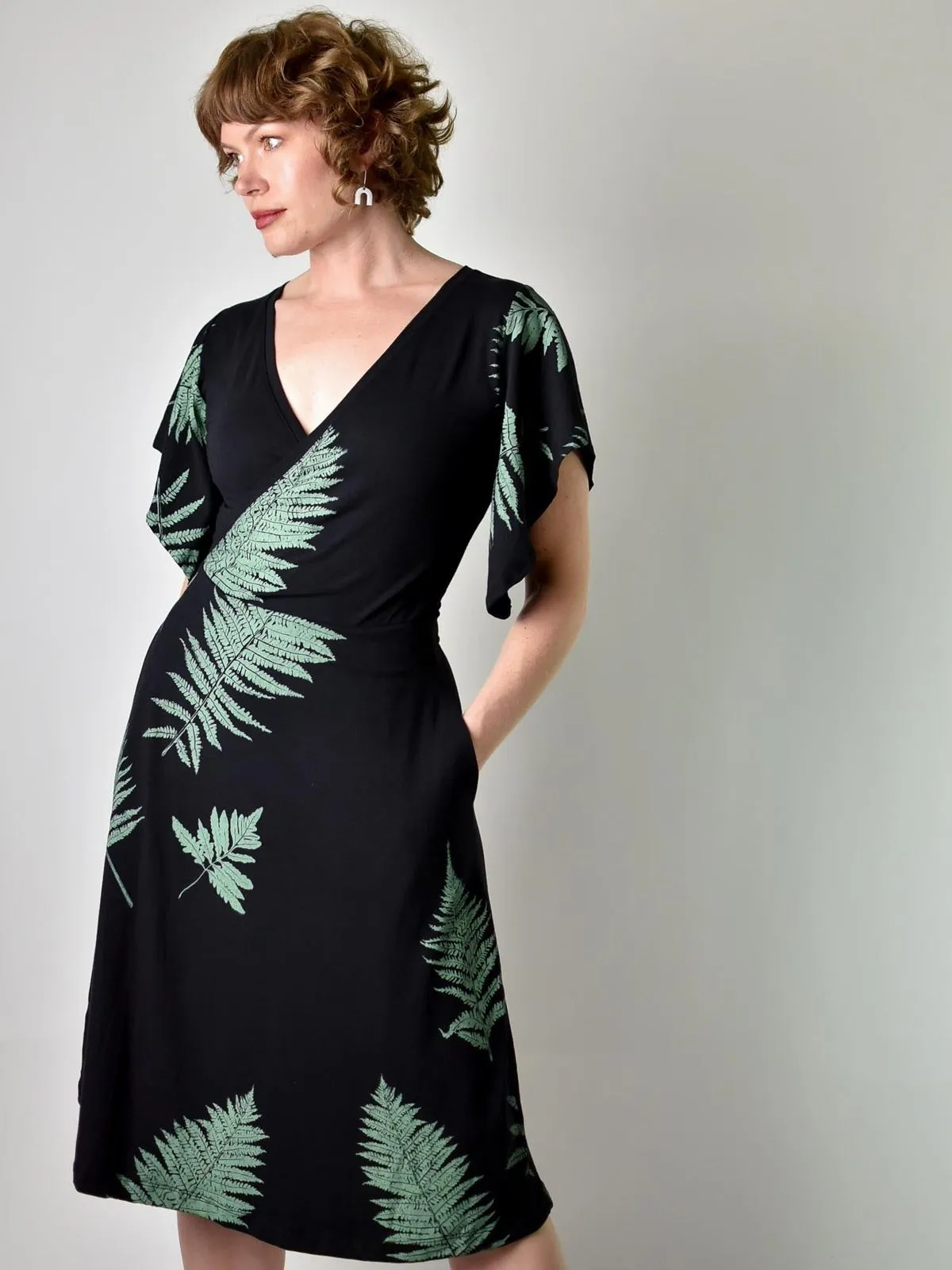 Flutter Dress - Ferns on Black