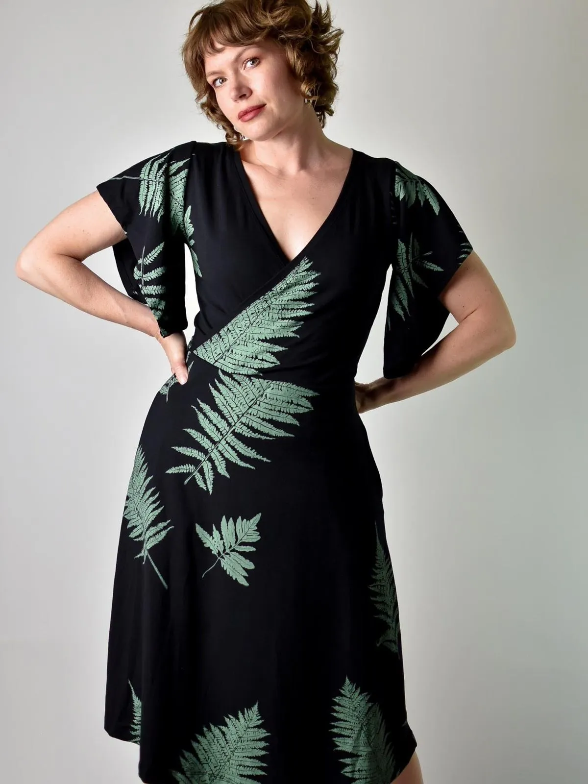 Flutter Dress - Ferns on Black