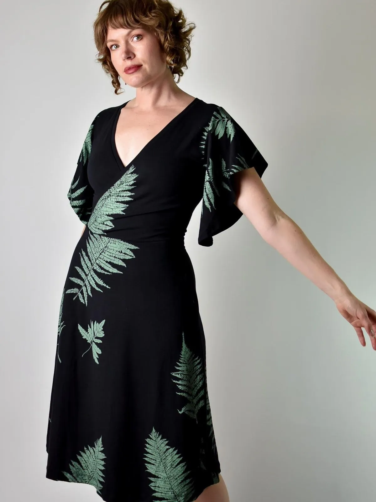 Flutter Dress - Ferns on Black