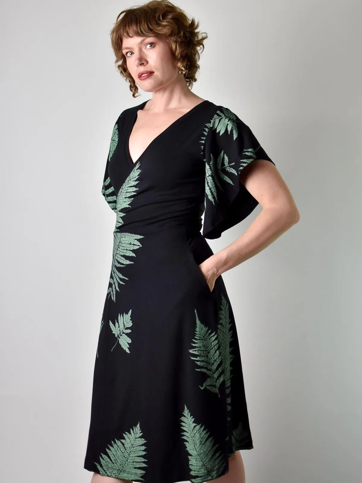 Flutter Dress - Ferns on Black