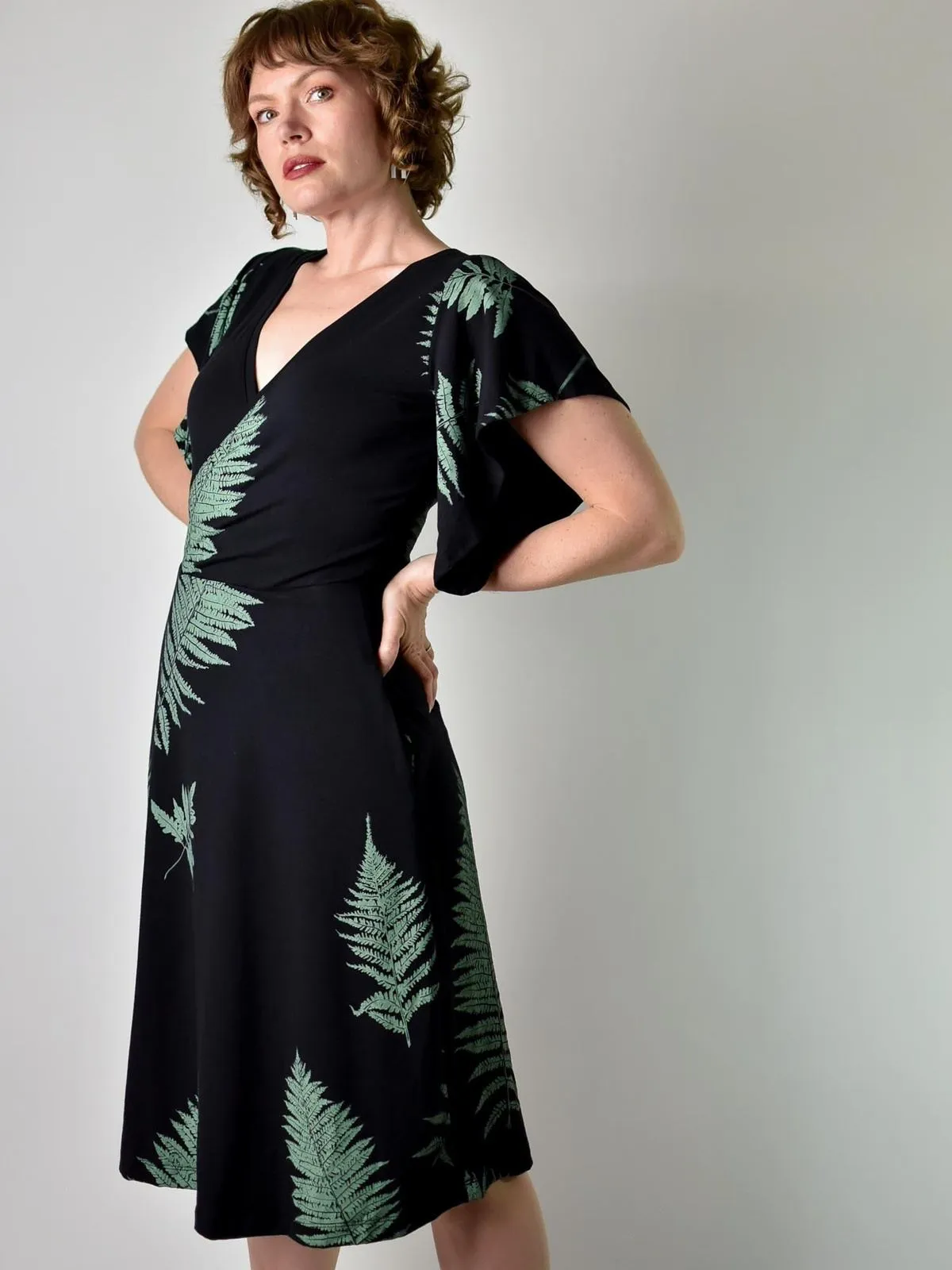 Flutter Dress - Ferns on Black