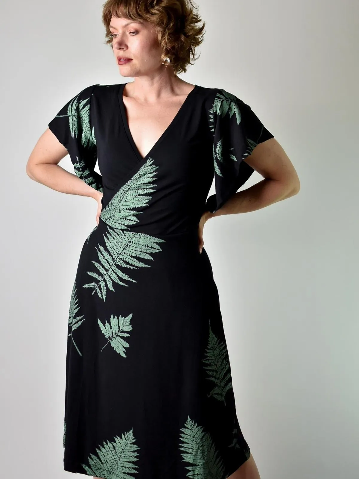 Flutter Dress - Ferns on Black