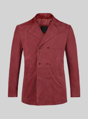 French Red Suede Leather Pea Coat