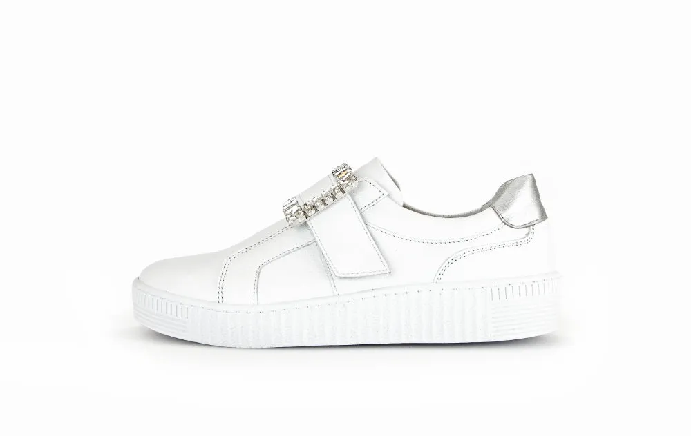 GABOR White Leather slip on trainer with Diamante Buckle 33821